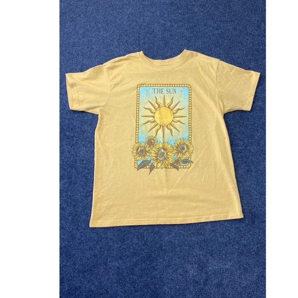 Greensource Tops - The Sun Tarot Card Graphic T-Shirt Yellow Sunflower Celestial Tee Small